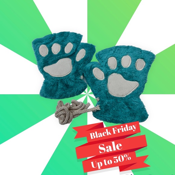 Super Soft Faux Fur Cat Bear Animal Paw Fingerless Gloves - Picture 13 of 13